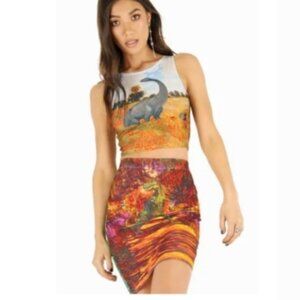 BlackMilk Jurassic Art Monet Dinosaur Set - Top & Skirt - Medium